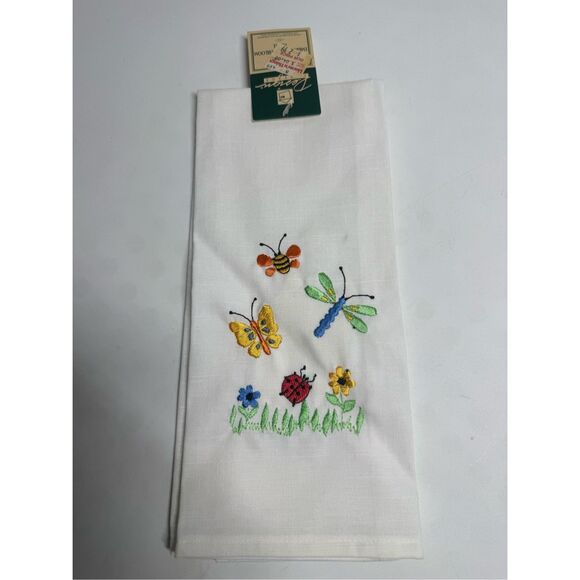 New Embroidered Kitchen Towel Design Cottage Lint Free Made In USA See Notes - Picture 1 of 8